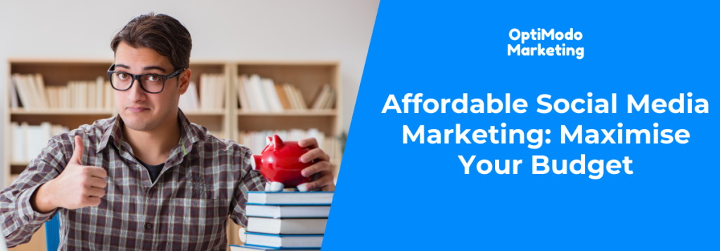 Man giving a thumbs up next to a piggy bank on top of a stack of books, symbolizing budget-friendly social media marketing strategies.